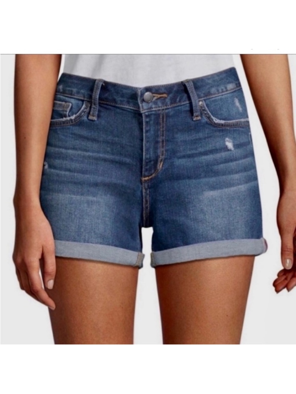 JOE’S Jeans Mid Rise Distressed Hailey Blue Denim Rolled Cuff Shorts size 26